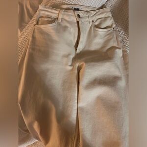 Paige Cream Cropped Raw Hem Denim Pants